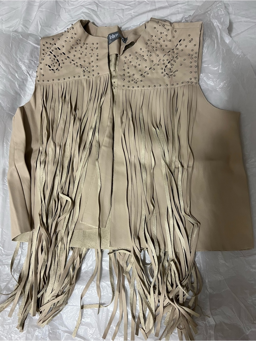 Studded Fringe Leather Vest - Beige